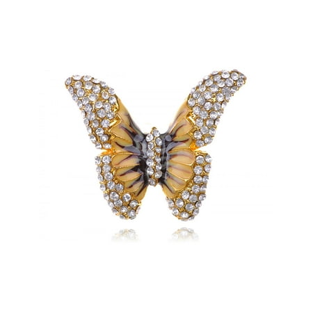 - Golden Tone Brown Yellow Enamel Wings Butterfly Crystal Rhinestone Sized Ring
