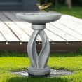 thumbnail image 3 of 21.8 Inch Height Outdoor Bird Bath - Fibre Reinforced Concrete Large Bird Bath Stylish with Curved Pedestal for Garden, Patio, Backyard, Lawn, 3 of 11