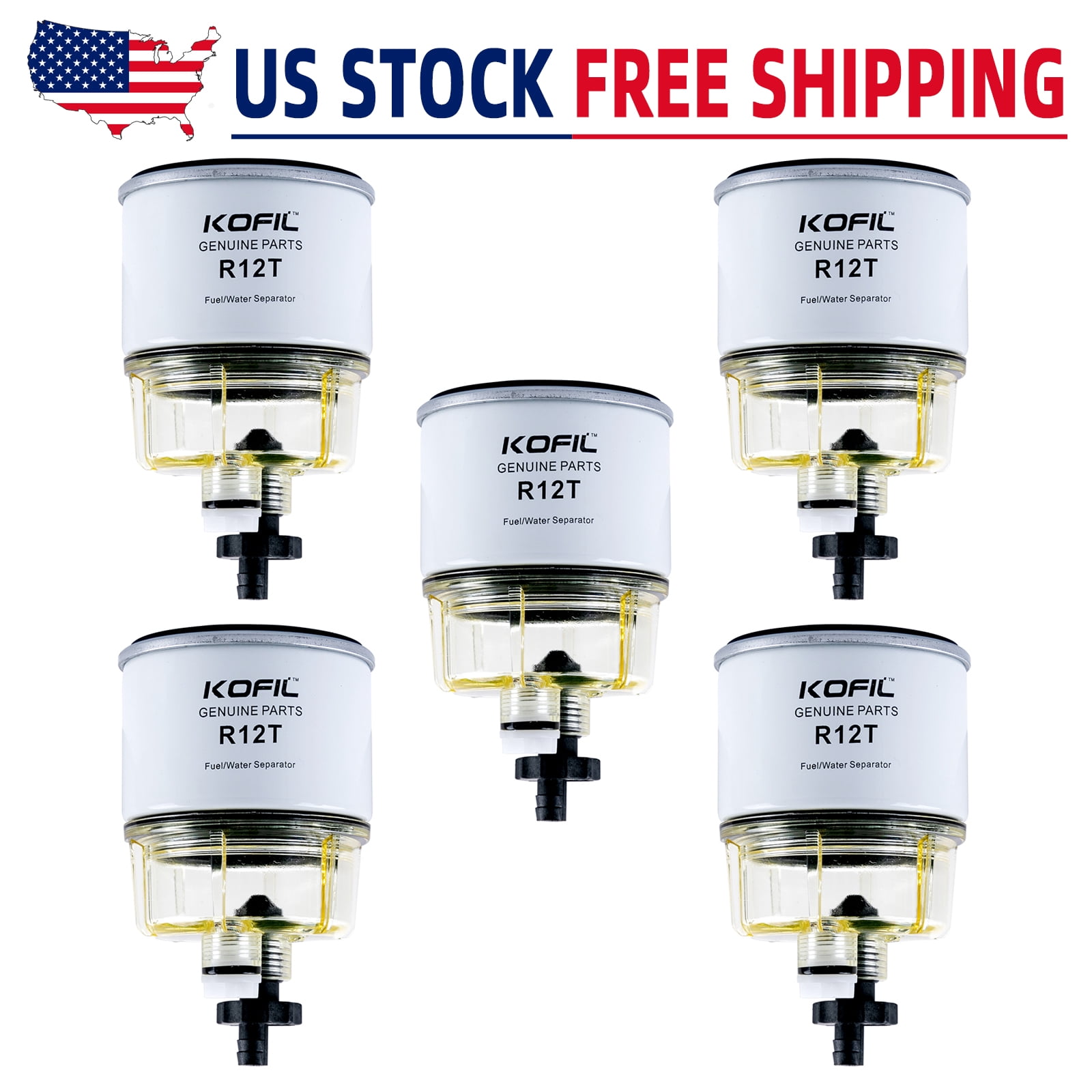 5Pcs R12T Fuel Filter/Water Separator Replacement Spin-on R12T Filter and Water Collection Bowl Replaces S3240 R12T 120AT 18-7987 NPT ZG1/4-19