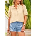 thumbnail image 4 of Camisa PRETTYGARDEN de algodón con botones y mangas farol en beige, 4 of 8
