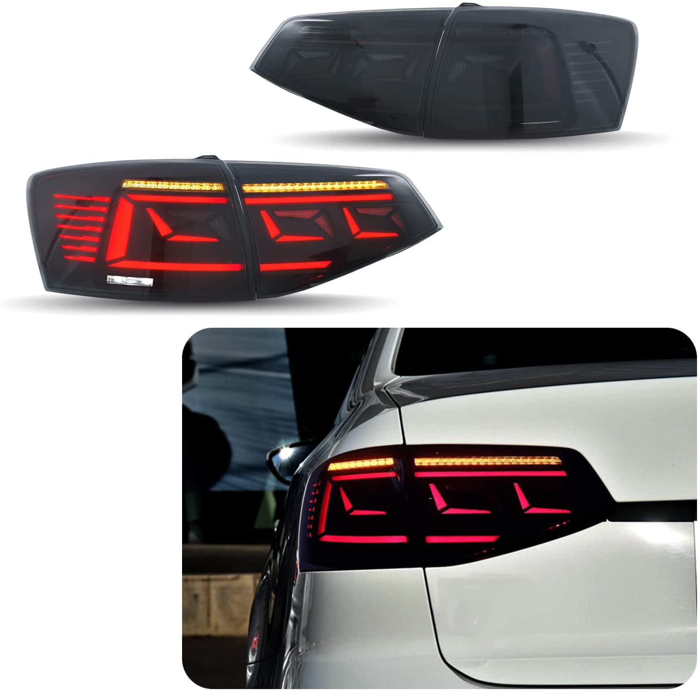 Inginuity Time LED SMOKED Tail Lights For VW Volkswagen Jetta 2015 2016  2017 2018 With Start Up Animation Sequential Indicator Rear Lamp Assembly -  