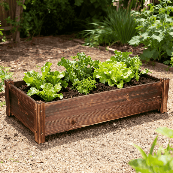 26x13x6" Pine Wood Raised Garden Bed Planter Box for Outdoor Garden Planting