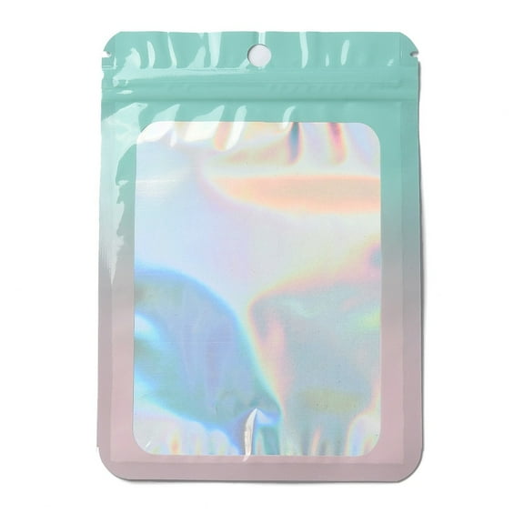 Rectangle Glitter Holographic PVC Zip Lock Bags Resealable Packaging Bags Self Seal Bag Pale Turquoise 14.9x10.5x0.15cm Unilateral Thickness: 2.5 Mil(0.065mm)