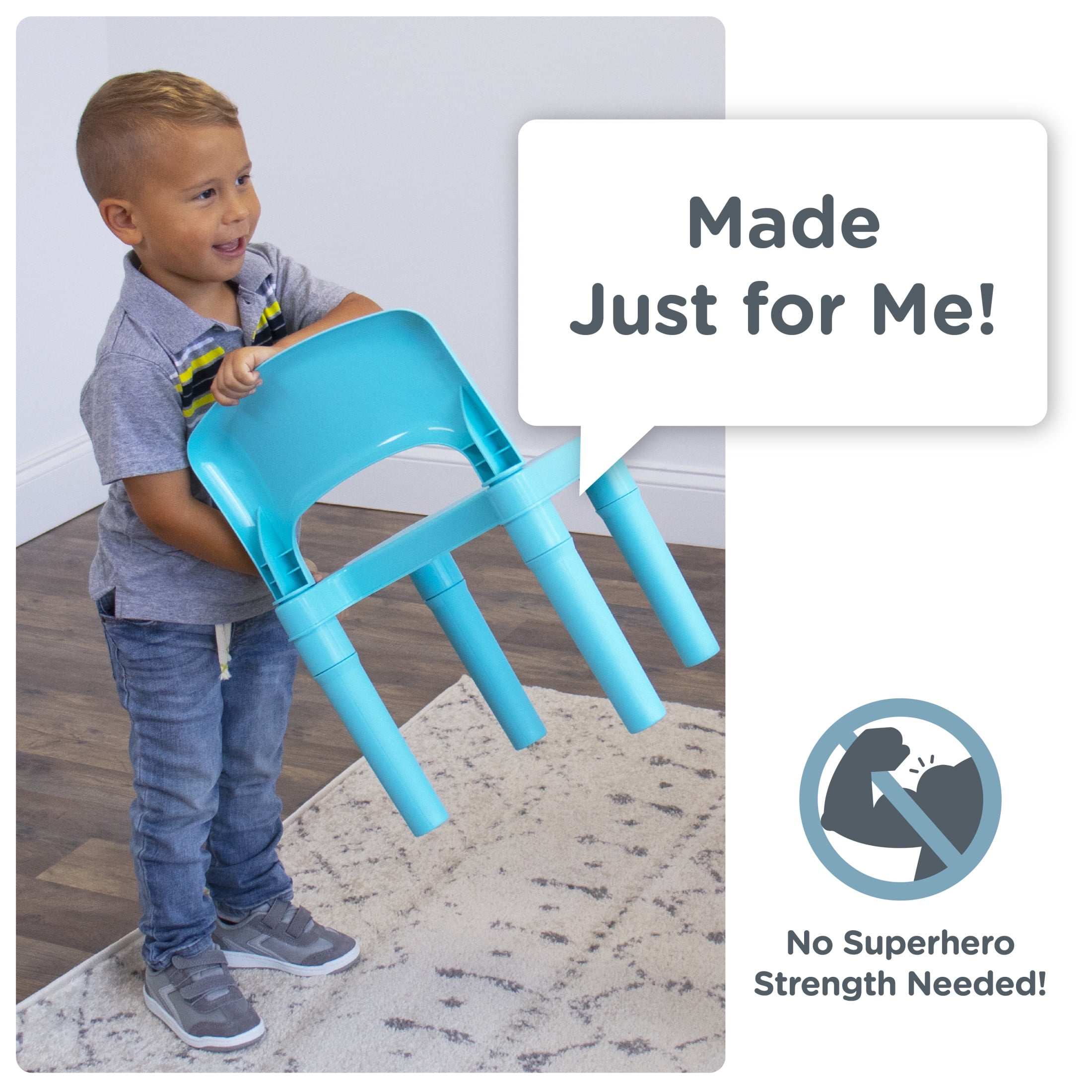 Humble Crew Jordan Toddler Lightweight Plastic Table and 4 Chairs Set, Square Navy Table & Blue Chairs