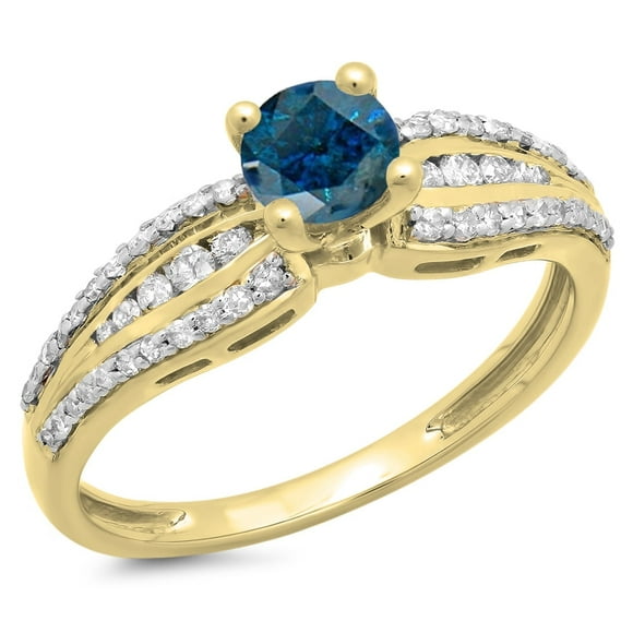 Dazzlingrock Collection 0.75 Carat (ctw) 14K Round Blue & White Diamond Bridal Engagement Ring 3/4 CT, Yellow Gold, Size 10