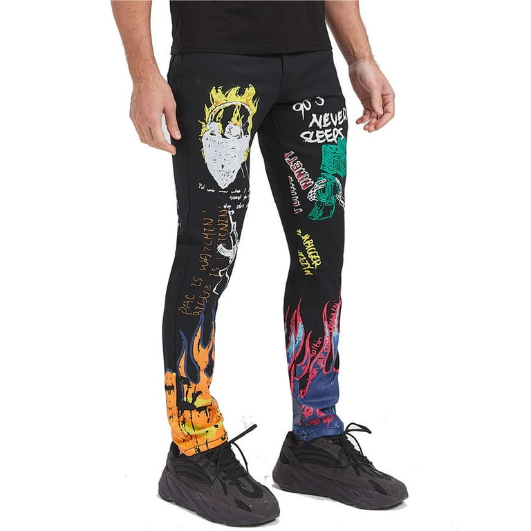 3D Painted Graffiti Printed Jeans Men's Hip Hop Pants , Punk
