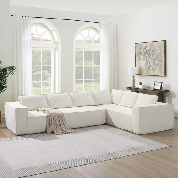 Modern Minimalist Chenille 6-Seat 129.5" Modular Sectional Sofa with No Assembly Required