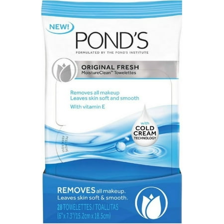 3 Pack - Pond's MoistureClean Towelettes, Original Fresh Makeup Remover Wipes with Vitamin E 15