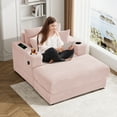 thumbnail image 2 of Wiilayok 54 inch Oversized Chaise Lounge Chair Indoor,Corduroy Upholstered Cloud Sleeper Chairs Sofa Couch with Ottoman,Cup Holder for Living Room, Apartment, Office, Pink, 2 of 9