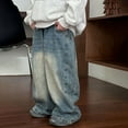 thumbnail image 6 of Odeerbi 2-14 Years Kids Boys Wide Leg Jeans Retro Denim Pants Solid Color Elastic Waist Cowboy Pants, 6 of 7