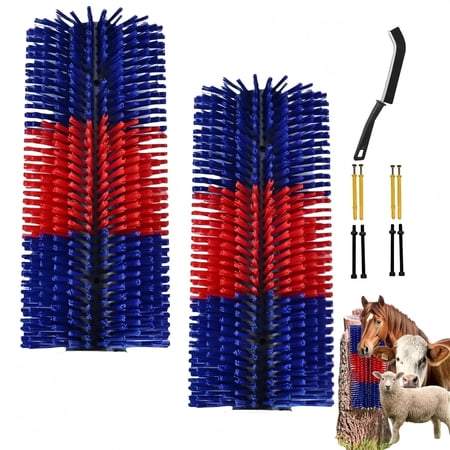 DENZUS 2PCS Livestock Scratching Brush Goat Scratcher Post with Cleaning Brush Grooming & Massage for Horse Cow Sheep Itch Relief