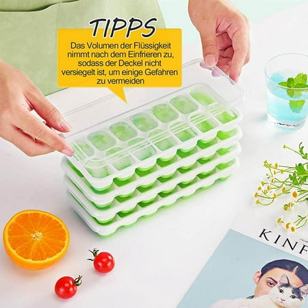 

Kitchen 4PC Ice Compartment Easy-Release Silicone Flexible Spill-Resist Removable Lid
