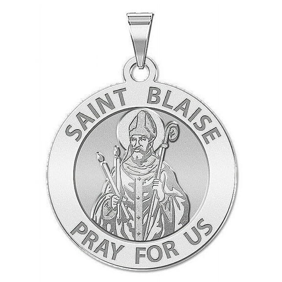 PicturesOnGold.com Saint Blaise Religious Medal Female Adult - 1 inch Size of a Quarter -Solid 14K White Gold
