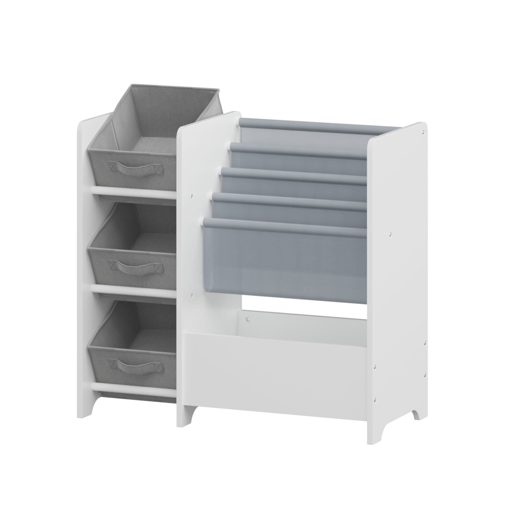 Yoneston Kids Bookshelf and Toy Storage Organizer, Multifunctional 4 Tier Kids Bookcase with 3 Collapsible Fabric Drawers for Children Toddler Bedroom Playroom Nursery, White