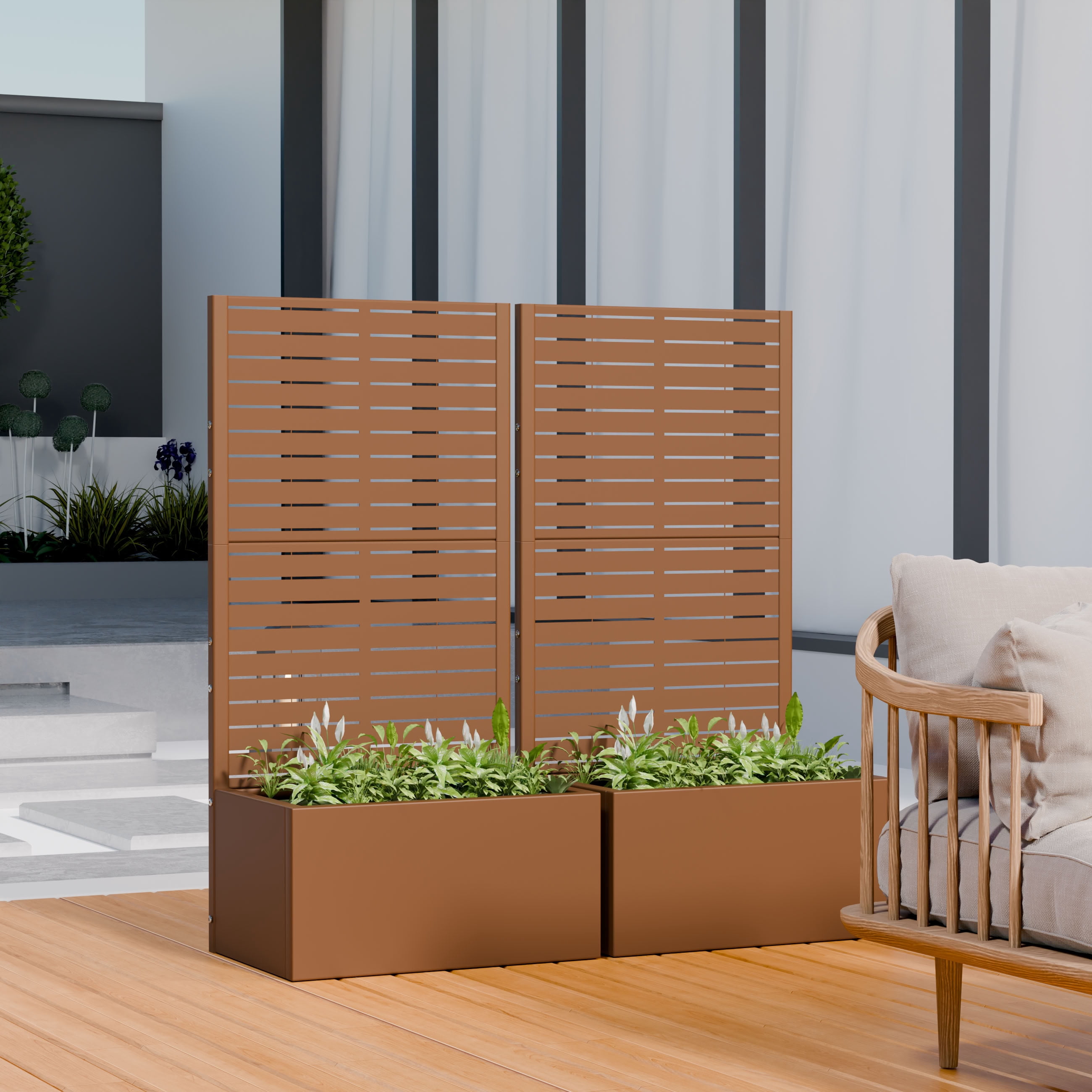 MAYEERTY 4 Panels Outdoor Metal Planter Box, Durable Weather-Resistant Planter, Decorative Metal Flower Box for Patio, Balcony, Garden
