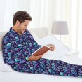 thumbnail image 6 of Susaid Blue Flower Skull Print Men's Long Sleeve Pajama Set, Two-Piece Button-Down Loungewear PJs Set, Comfortable Sleepwear for Relaxation-X-Large, 6 of 7