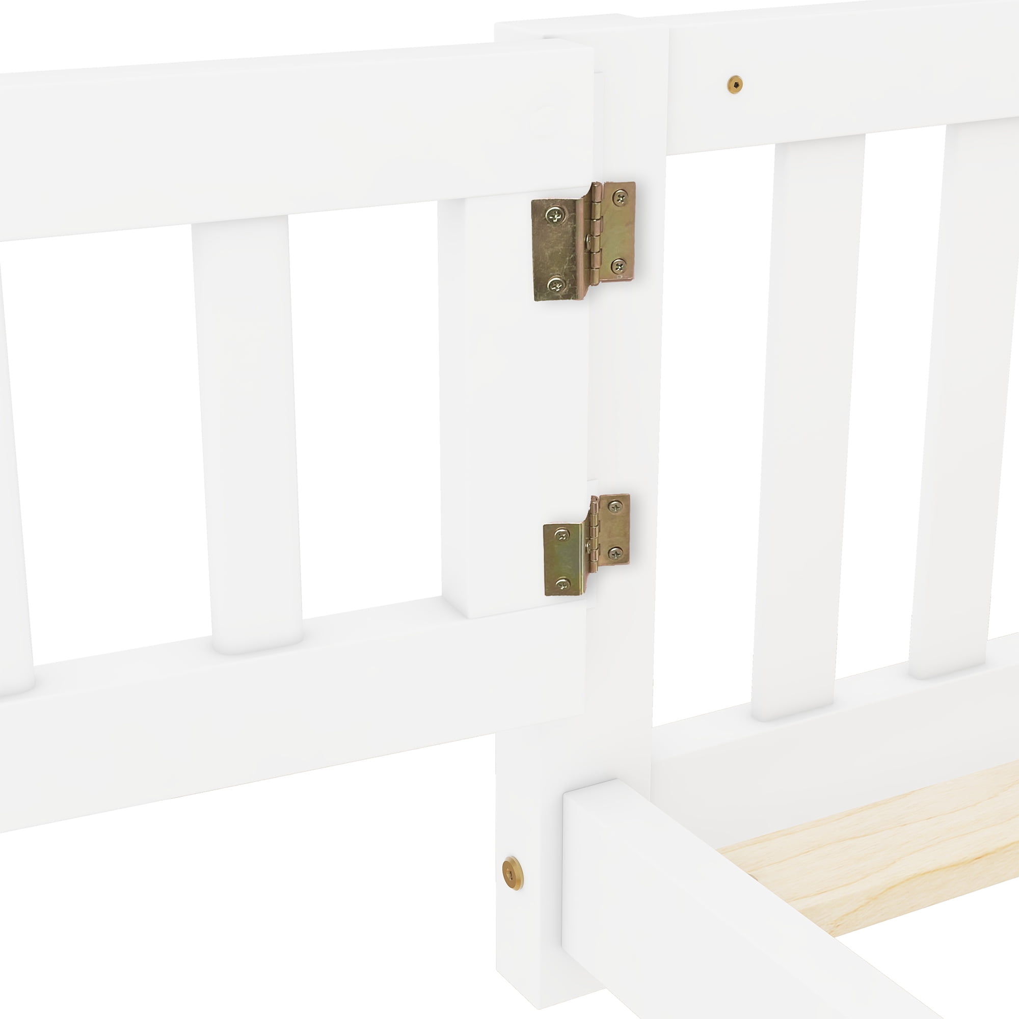 Aukfa Queen Size Floor Bed for Kids, Girls, Boys, Wood Montessori Bed Frame with Safety Guardrails and Door, White