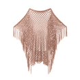 thumbnail image 4 of Women's Fringe Tassel Hollow Out Knit Beach Cover Up, Lightweight Flowy Poncho with Side Split Design, for Summer Poolside, Seaside Vacation or Resort Wear Rose Gold One Size, 4 of 4