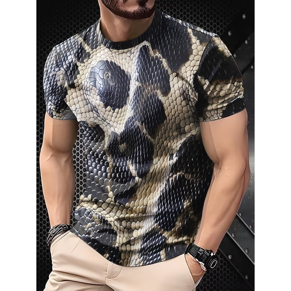2026 New Snakeskin Craft Men's 3D Printed Short Sleeve T-Shirt 3D Shirt High Quality Printed Large Size T-Shirt Top Light and Breathable Polyester Fabric Men's and Women's Printed Short Sleeves