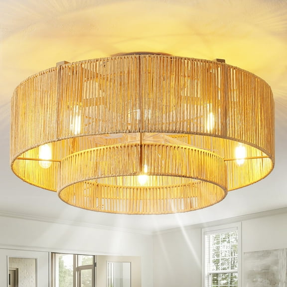 20" Boho Ceiling Fan with Lights 6-Speed Flush Mount Modern Ceiling Fan with Light Remote Control for Bedroom, Nursery, Living Room, E26 Base, Indoor