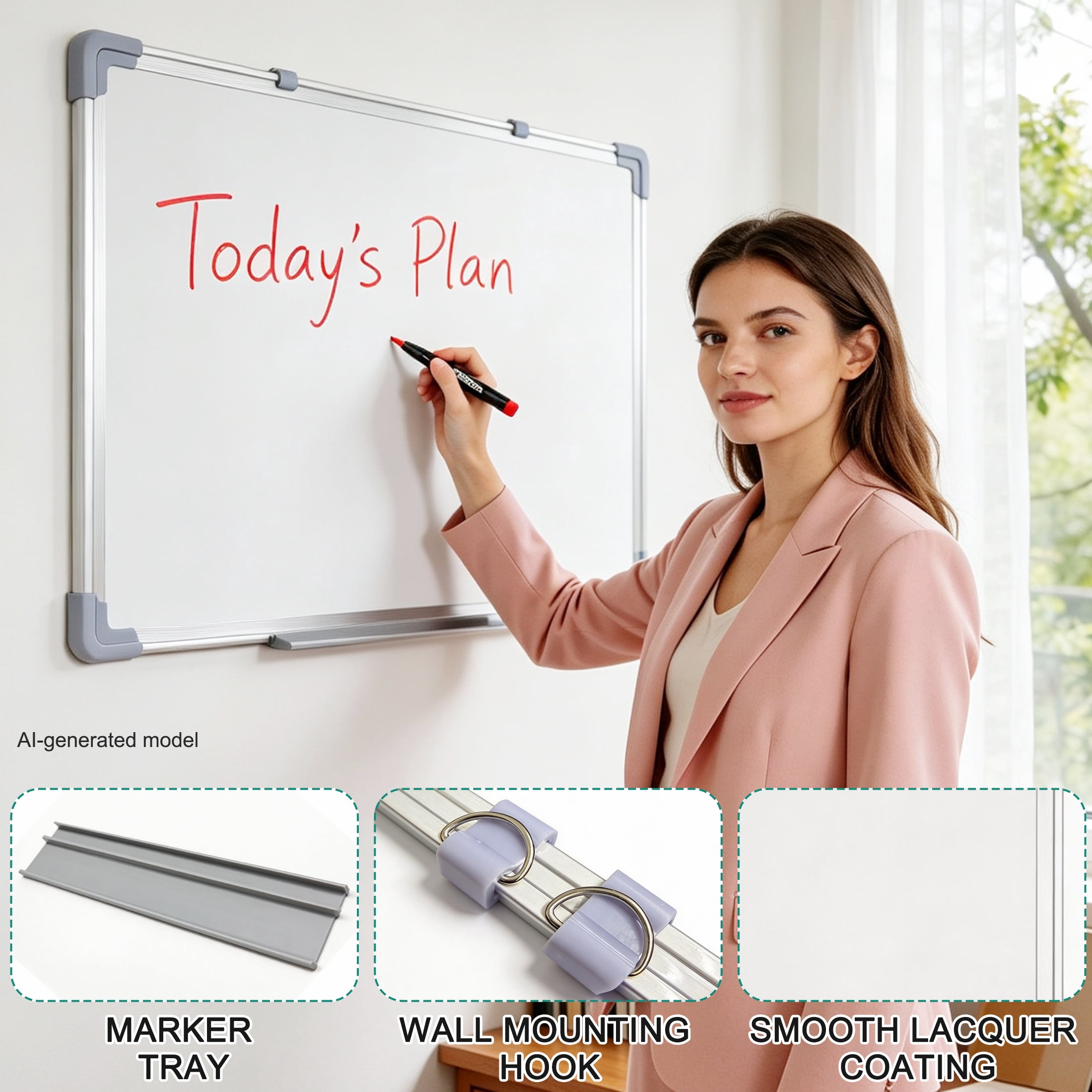 GARITIN White Board 36 x 24 Inch, Magnetic Dry Erase Board with Marker Tray, Aluminium Frame White Board for Office, Classroom & Home