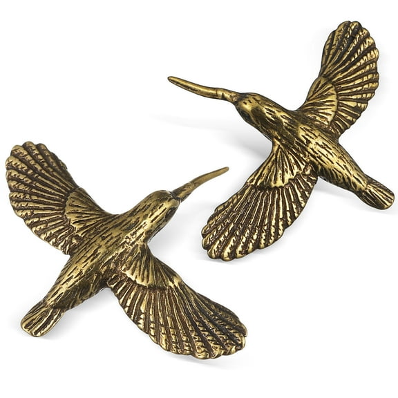 Zerodeko Set of 2 Vintage Brass Hummingbird Figurines, Small Bird Statues Miniature Collectibles for Home, Office, Tabletop Decor