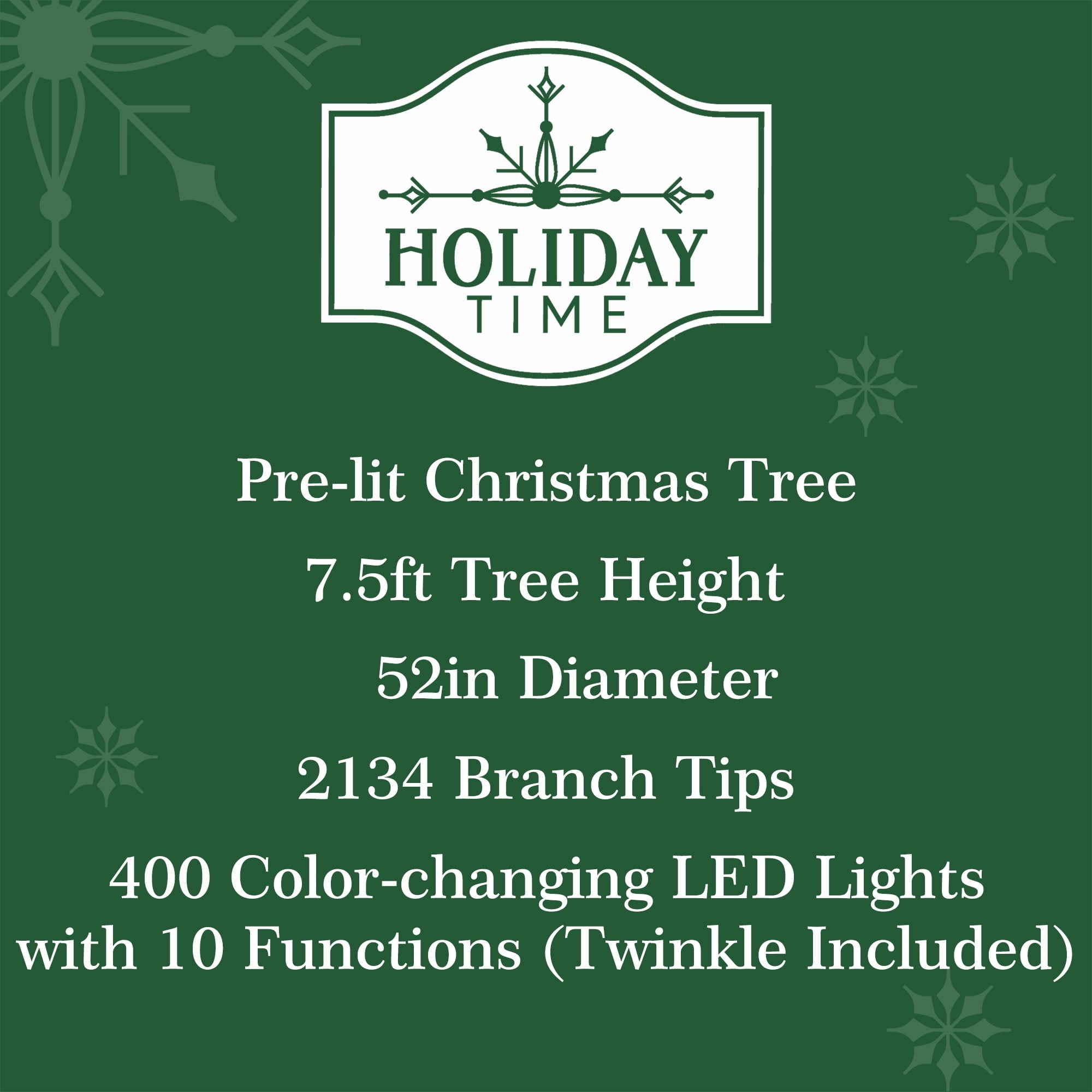 7.5' Pre-Lit Aberdeen Spruce Snow-Flocked Green Artificial Christmas Tree with 400 Color-Changing LED Lights and Stand, by Holiday Time