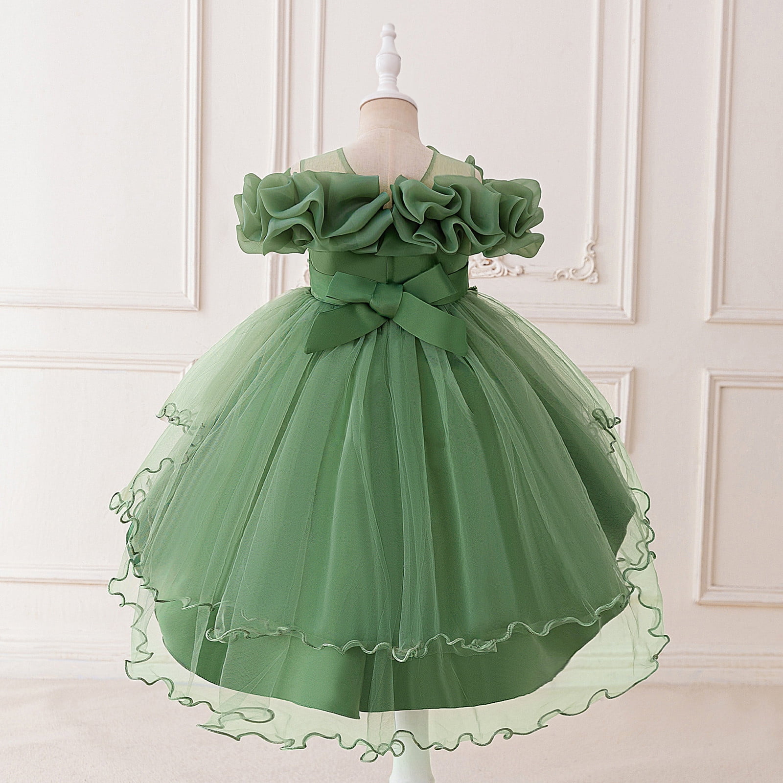 Dress for Girls Satin Girl Dress with Puffed Sleeves for Birthday Party Christening