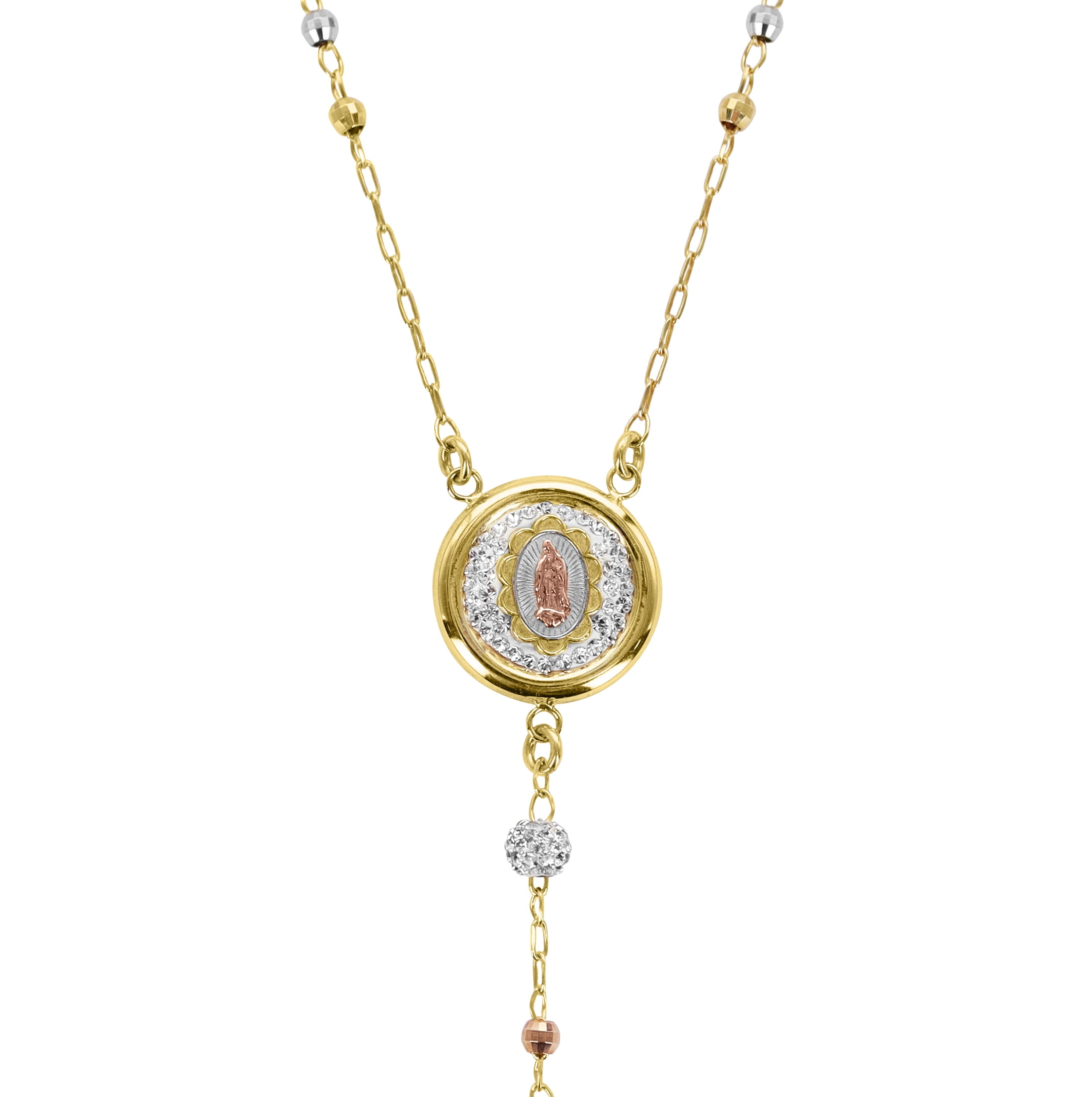 Brilliance Fine Jewelry 18K Gold Plated Sterling Silver Crystal Rosary Tri-Color Necklace 24"