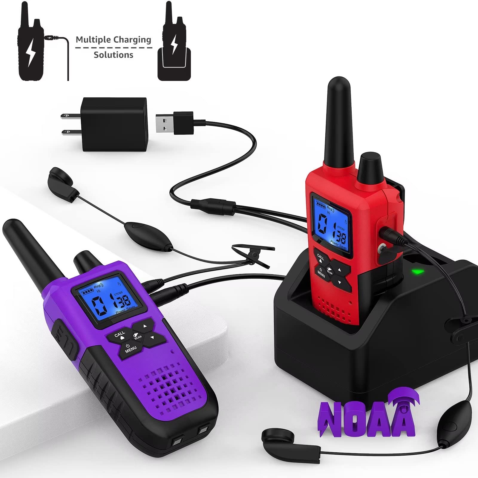 Long Range Walkie Talkies for Adults Rechargeable Long-Distance Way  Radios Walkie Talkies,VOX Work 2way Walkie-Talkies with Earpiece and Mic Set  Charging Station USB Cable NOAA Weather Radio