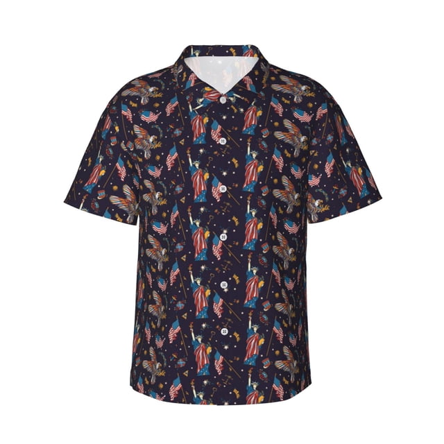 Balery Statue Of Liberty Eagle Camisas hawaianas de manga corta para hombre, camisas playeras de corte holgado, camisas de vacaciones con botones,Large