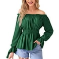 thumbnail image 3 of BXINGOHAI Womens Renaissance Victorian Peasant Ruffle Smocked Waist Boho Pirate Shirt Blouse Cosplay Costume Green XL, 3 of 7