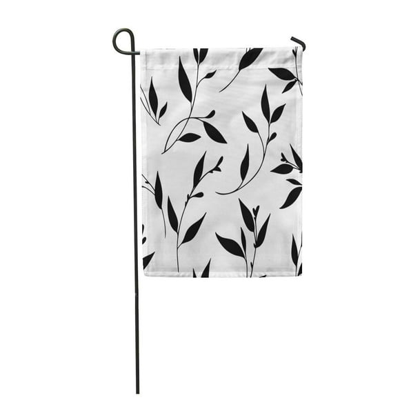 NUDECOR Leaf Floral Pattern Black Silhouettes of Twigs and Leaves Garden Flag Decorative Flag House Banner 28x40 inch