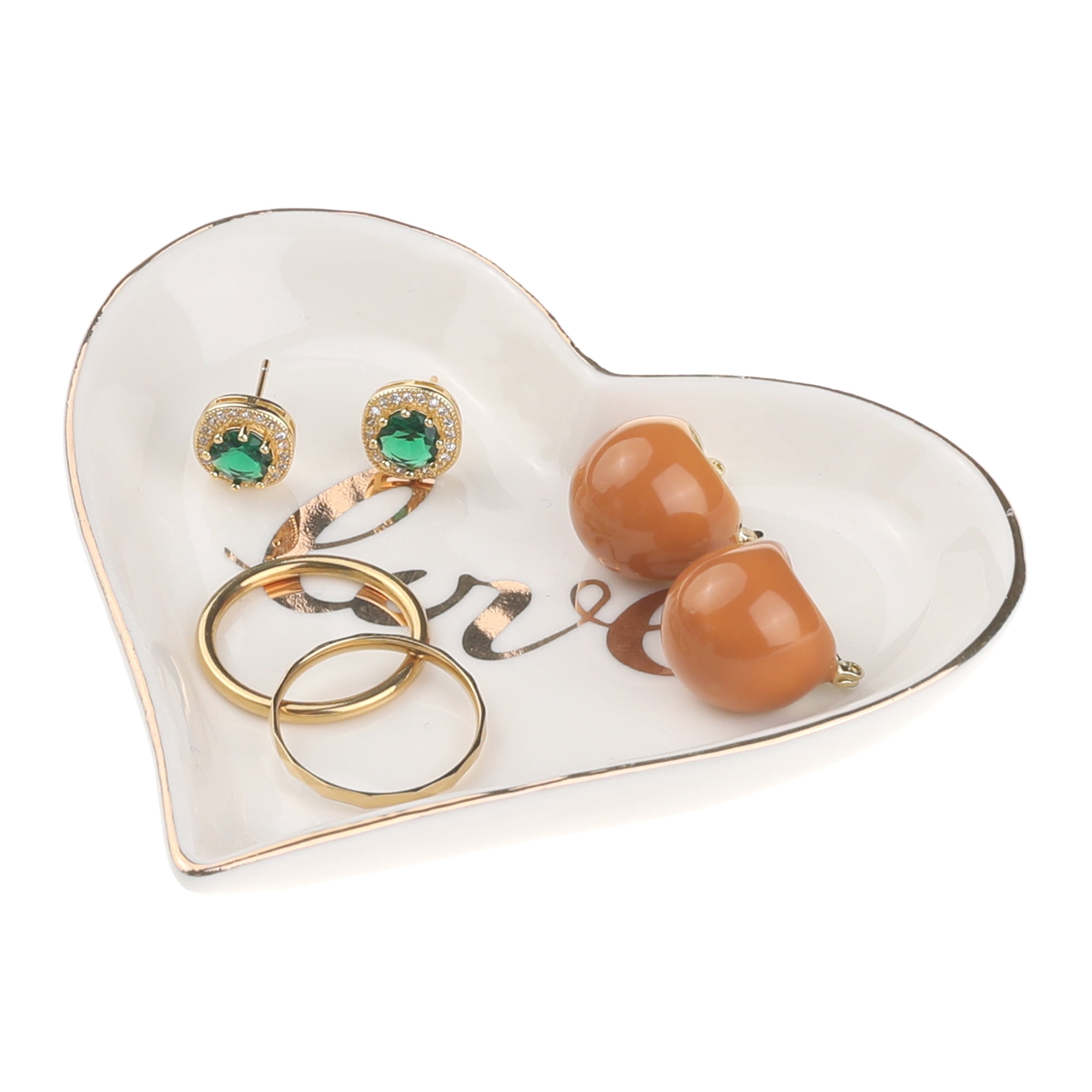 Unique Bargains Ceramic Jewelry Tray Trinket Ring Dish for Organizing Earrings Necklaces LOVE-10*9.2*1.3cm