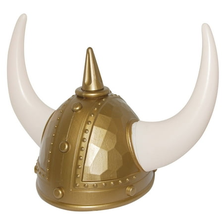 Nicky Bigs Novelties Adult Nordic Viking Helmet with Horns Medieval Gold Norse Hat Costume Accessory