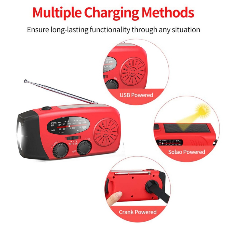 Upgraded Version Emergency Hand Crank Self Powered AM/FM NOAA Solar Weather Radio with LED Flashlight, 2000mAh Power Bank for iPhone/Smart Phone - image 4 of 6