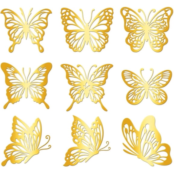 9Pcs Golden Self Adhesive Stickers 4cmx4cm Insect Metal Decal Butterfly Waterproof Decorate Sticker for Scrapbooks DIY Resin Crafts Phone Water Bottle Decoration Gold