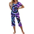 thumbnail image 3 of Viikei Women's Printed Pajama Set Floral Sleepwear,Women-neck Short Sleeved Pajamas and Pants Set Casual Pajamas with Pockets Purple XL, 3 of 7