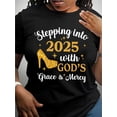 thumbnail image 1 of Women's Inspirational Graphic Tee - "Stepping into 2025 with God's Grace & Mercy" Print, Casual Red Crew Neck, Short Sleeve, Machine Washable, 1 of 5