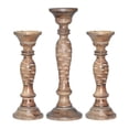 thumbnail image 3 of Handmade Mango Wood Eco-friendly Traditional Medium Burnt Set Of Three 12",15" & 12" Pillar Candle Holder, 3 of 7