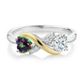 thumbnail image 2 of Gem Stone King 925 Silver and 10K Yellow Gold Ring Mystic Topaz Moissanite (1.06 Cttw), 2 of 5
