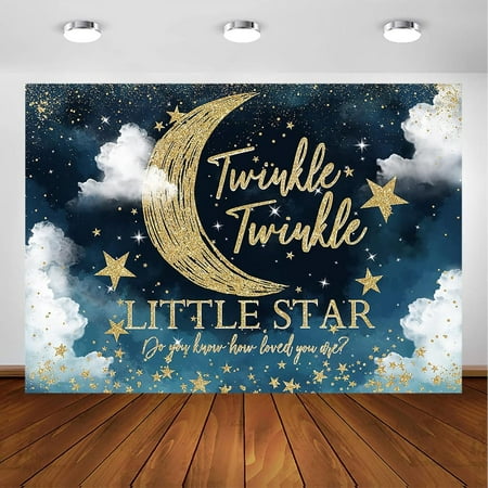 Twinkle Twinkle Little Star Baby Shower Backdrop Starry Night Sky Theme Gender Reveal Party Decorations Baby Shower Photoshoot Background Cake Table Banner Supplies
