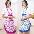 thumbnail image 2 of Farfi Women Bib Floral Print Bowknot Kitchen Restaurant Cooking Pocket Dress Apron (Purple), 2 of 10