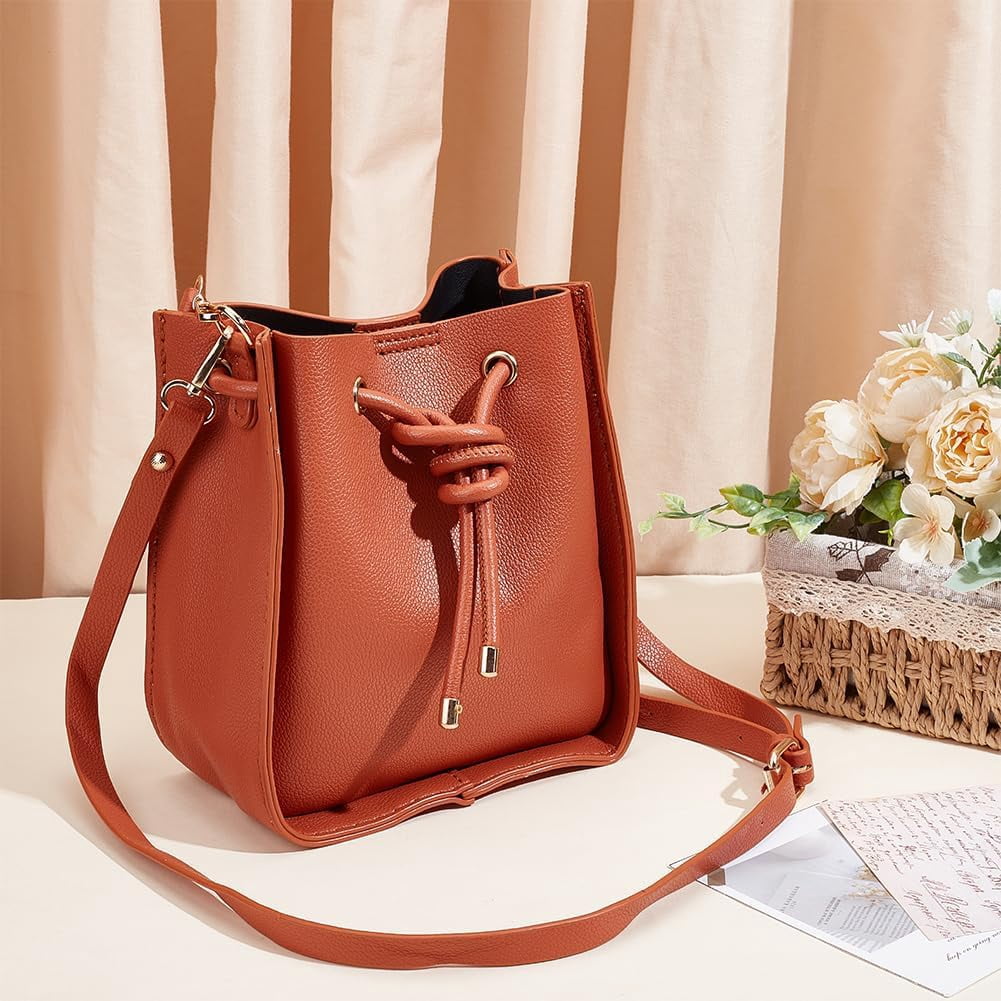 DIY Imitation Leather Sew on Women's Crossbody Bucket Bag Making Kit including Fabrics D Rings Screw Cord and Needle Screwdriver Sienna Fihished Product: 220x200x100mm