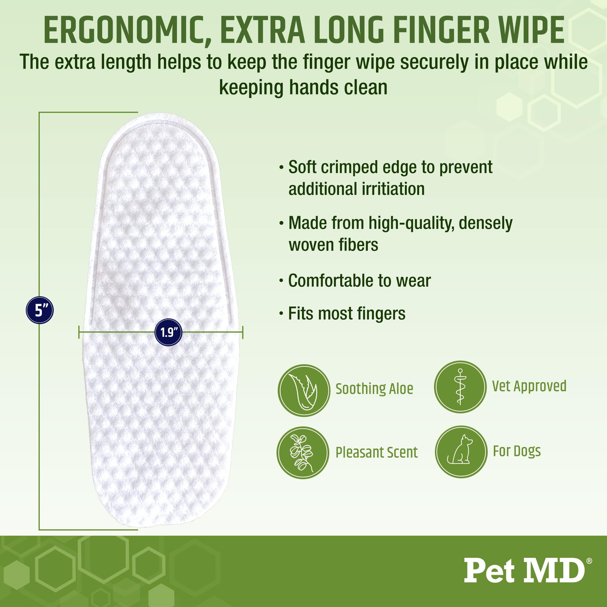 Pet MD Ear Finger Wipes for Dogs - Extra-Coverage and Large Design - with Eucalyptus and Aloe Vera for Dogs - Pet Ear Cleaning Finger Wipes & Puppy Ear Cleaner - 50ct
