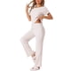 thumbnail image 4 of INSPIRAR CHIC Conjunto de Sudadera de Punto Acanalado para Mujeres, Cuello Redondo, 2 Piezas, Ropa de Casa, Manga Corta, Traje Deportivo XS Beige, 4 of 5