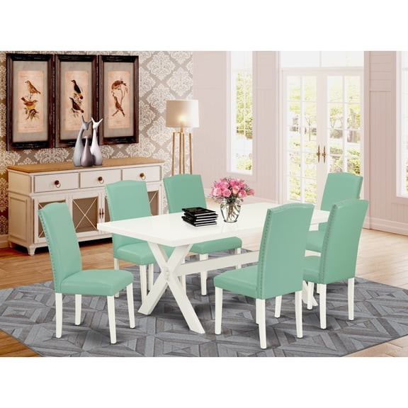 7-Piece Dining Room Table Set with Parson Chairs - Linen WhiteSmoke Finish - Modern Kitchen Table
