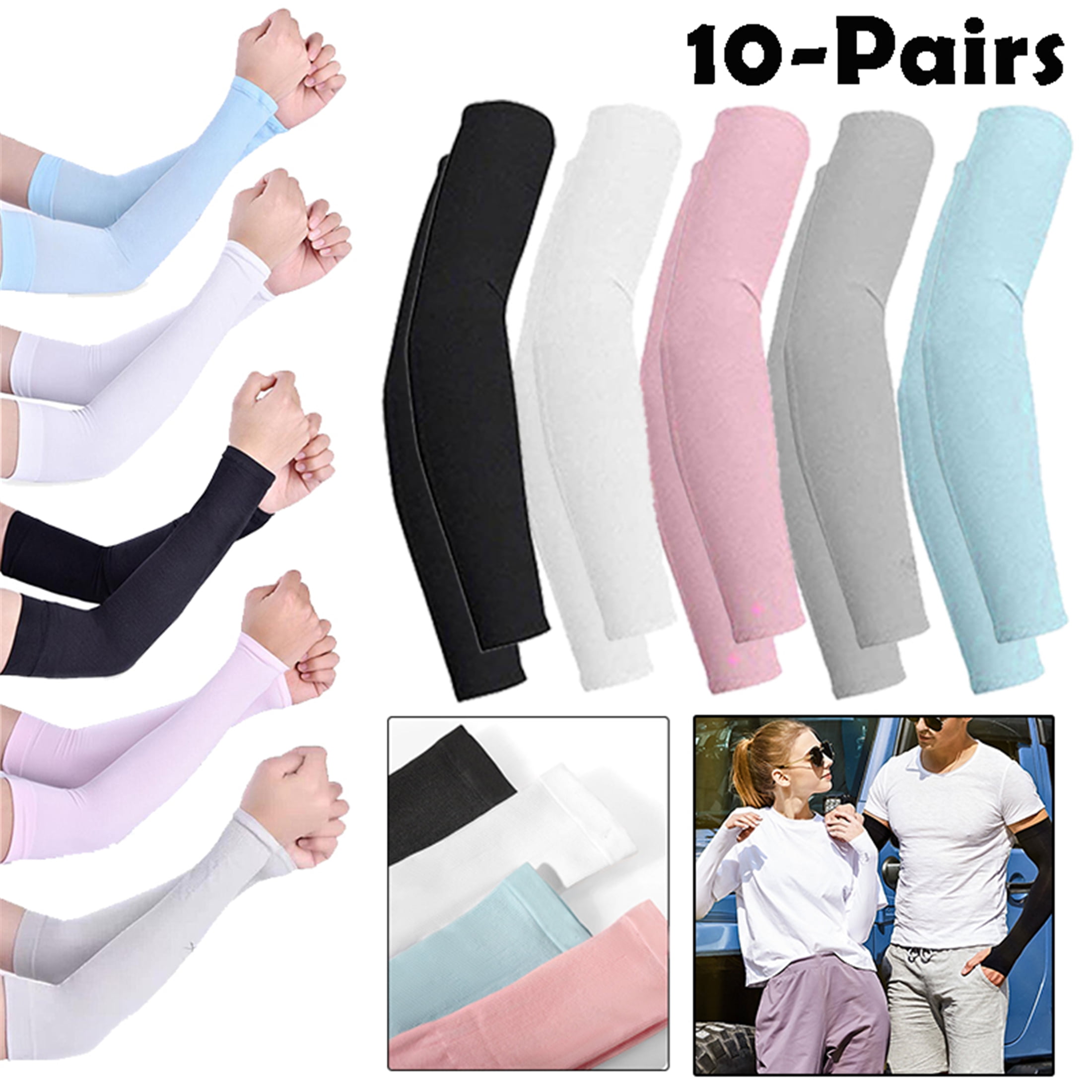 10 Pairs UV Sun Protection Cooling Arm Sleeves Cover for Women and Men
