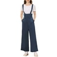 thumbnail image 3 of INSPIRE CHIC Women's Button Front High Waist Belted Straight Fit Overall Jumpsuit XS Navy Blue, 3 of 8