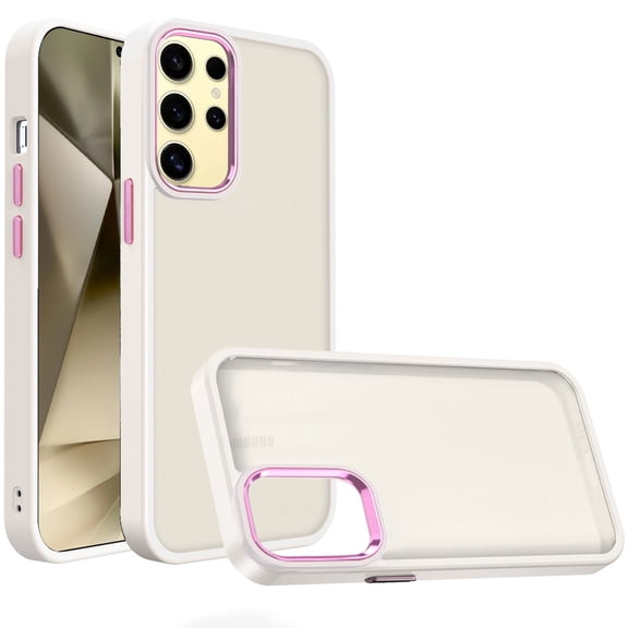 For Samsung Galaxy s24 METKASE Polished Oil Thick Acrylic Metal Button Hybrid Case Cover in Premium Slide-Out Package - Beige